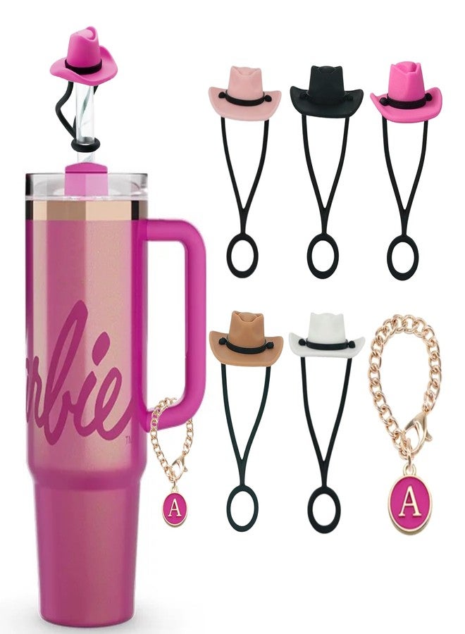 ACEGENIU 6 Pack Cowboy Hat Straw Covers Cap for Stanley Cup 30 40 oz, 5 Straw Toppers 10mm with 1 Initial Letter Charms Accessories,Cute Christmas Gifts for Women - Image 1
